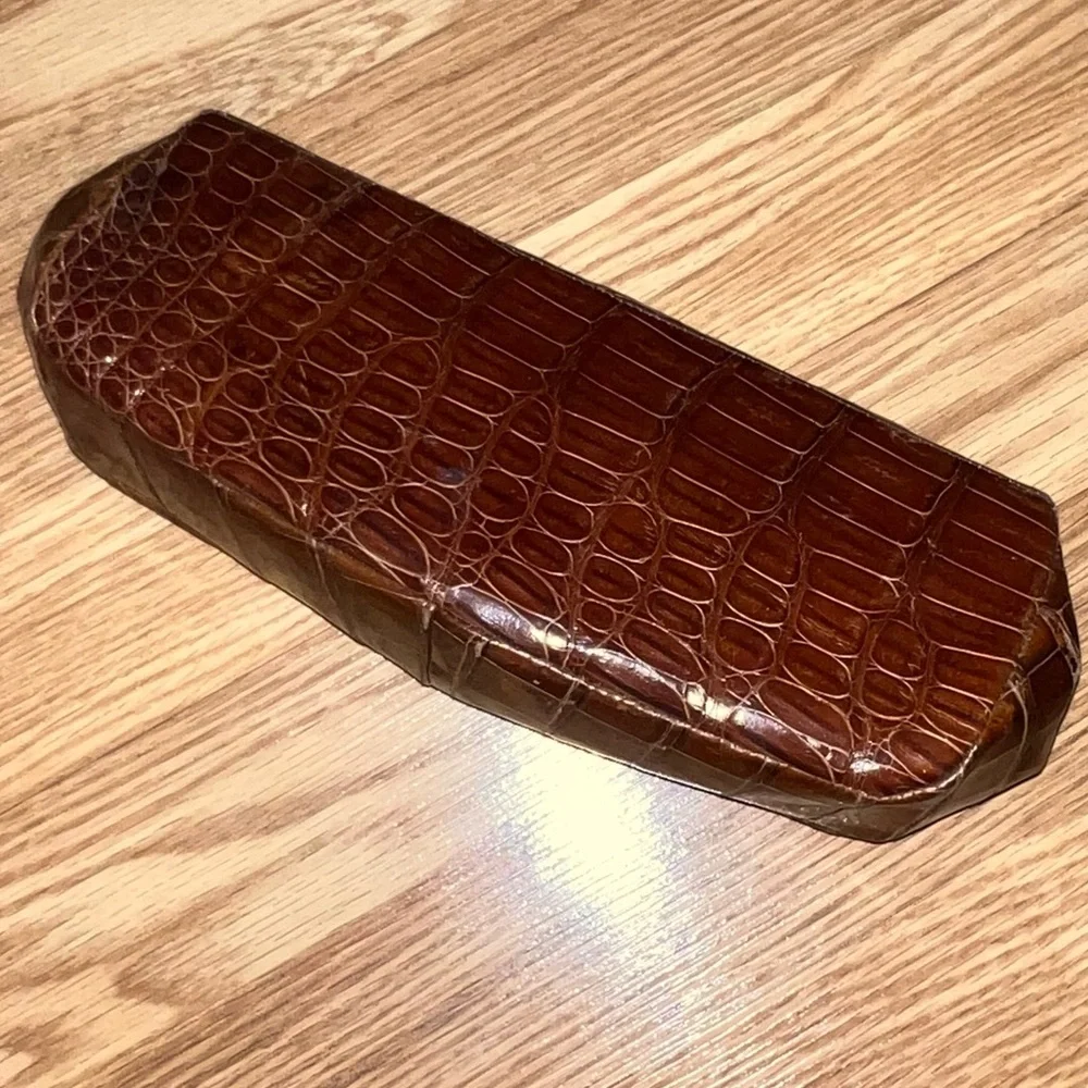 Vintage crocodile & kid leather clutch‎ brown with attached coin purse